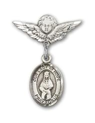 Sterling Silver Baby Badge with Our Lady of Hope Charm and Angel with Wings Badge Pin