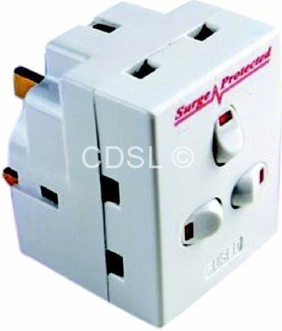 3 way switched surge protected 13A adaptor 3 gang UK mains plug-in adapter with NEON switches by Colz