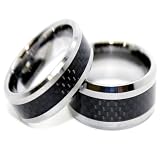 Blue Chip Unlimited - Matching Tungsten Black Carbon Fiber Rings 10mm for Him 8mm for Her His & Hers Ring Set Wedding Bands Engagement Rings (Available in Whole & Half Sizes)