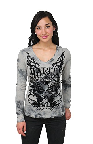 Harley-Davidson Womens Wing Royal Specialty Wash with Flocking Charcoal Long Sleeve