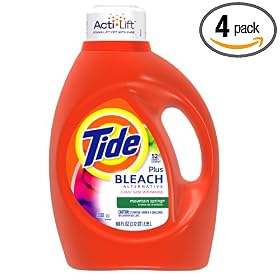 Tide with Bleach Alternative Mountain Spring Scent with Actilift, 100-Ounce Bottles (Pack of 4)