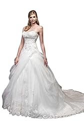 Strapless Full Length Empire   Waistline Organza/Tulle Beaded Applique Lace-Up Sweetheart Wedding Dress  with a Chapel Train 