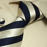 S3011 Designer Hand Made Beige Blue Stripes Necktie Cufflinks Set Ties for Men Jacquard Woven Pure Silk Mens Tie and Cuff Links Gift Tie Set