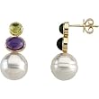 14K Yellow Gold Paspaley South Sea Cultured Pearl, Peridot and Amethyst Earrings