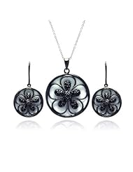 Sterling Silver Black CZ and Black Rhodium Finish Necklace and Earrings Set