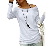 Allegra K Lady Long Sleeve Boat Neck Autumn Shirt white