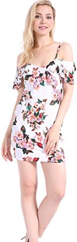Hbtop Women Floral Off Shoulder Dresses Party Sexy Sling Mini Dress Summer Clothes (L)