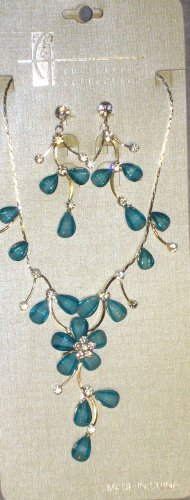 Click here to buy Blue Aquamarine Beads and Crystals on Sterling Sliver Chain Necklace and Matching Ear Rings for....