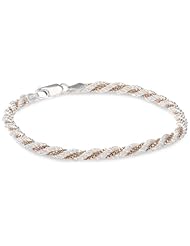 Sterling Silver Twisted Rope and Rose Goldtone Finish Silver Box Chain Twisted Bracelet, 7.5"