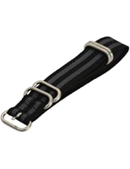 Premium 5 Ring 20mm Striped Black / Grey - Urban / Nato Military Nylon Watch Band / Strap Fits All Watches!!!