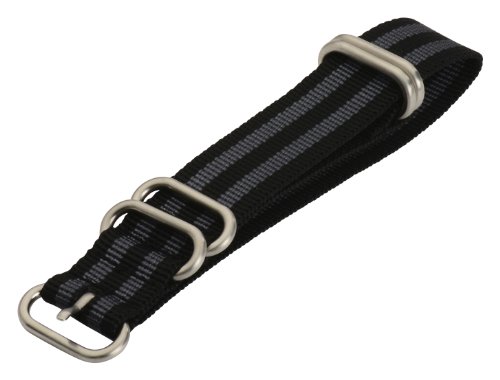 20mm Premium Heavy Nato 5 Ring Ss Nylon Black / Grey Replacement Watch Strap Band