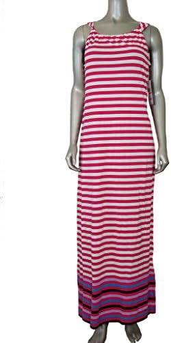 Tommy Hilfiger Women's Striped Scoop Neck Maxi Dress Bright Rose S