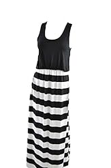 Summer Jersey/Polyester/Rayon/Spandex Scoop Neck Sleeveless Striped Print Elasticized   Waistline Full Length Maxi Dress 