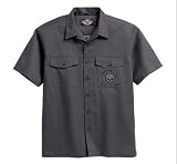 Harley Davidson Men's Short Sleeve Skull Garage Shirt. Embroidered graphics. 99031-08VM