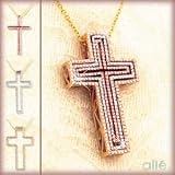 14K Tri Color Convertible Diamond Cross Pendant