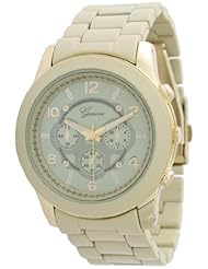 Unisex Geneva Boyfriend Chronograph Style Link Watch - Beige/Gold