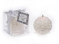 Kate Aspen Rose Ball Candle in Gift Box with Matching Bow and Tag, White