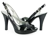 Guess Taura Black Patent Leather Peep Toe Slingback Shoes