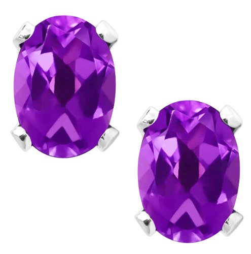 1.50 Ct 7X5mm Purple Amethyst Sterling Silver Earrings