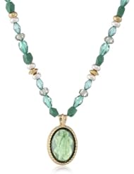 NINE WEST VINTAGE AMERICA "Gypset" Gold-Tone Green Pendant Necklace, 10"