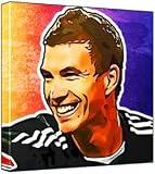 Edin Dzeko – Pop Art Print (Multicolour; Grungy Paint Background) 30 x 30 x 2 cm Medium Square Deep Box Canvas