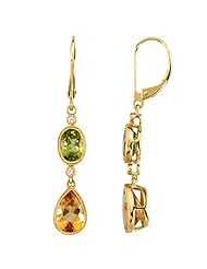 14K Yellow Gold Peridot, Citrine and Diamond Earrings -- LIFETIME WARRANTY