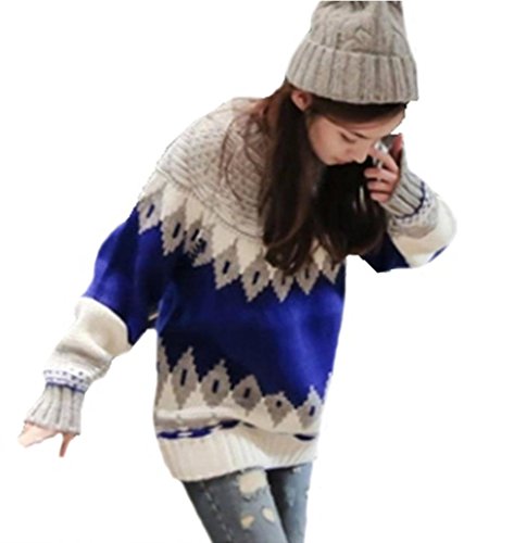 (ヒンリヤ)HengLiYa ゆったりノルディック調デザイン長袖ニット セーター　カットソー　トップス　オーバーサイズ　ノルディック 総柄　レディース