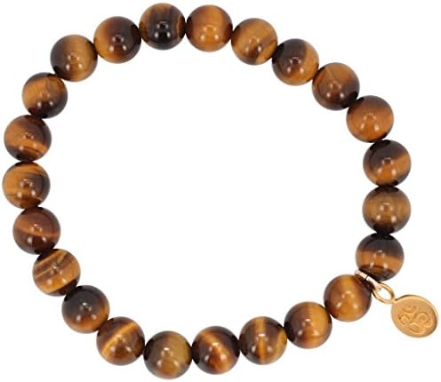 Balancing and Abundance Bracelet with Gold Om Charm - Tiger Eye Energy Bracelet 8mm Round, #6671
