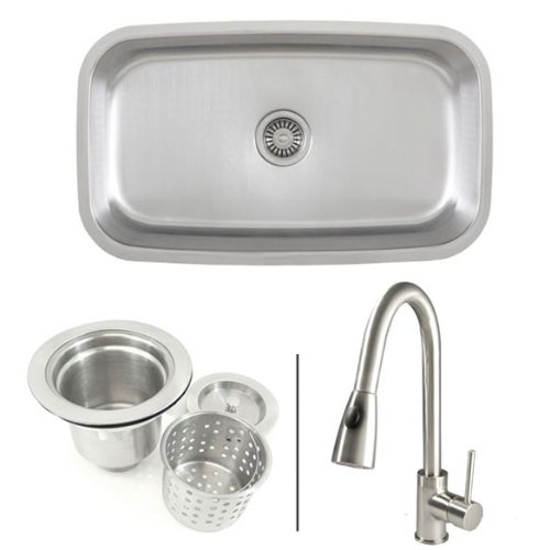 30 Inch Stainless Steel Single Bowl Kitchen Sink and Faucet Combo - 18 Gauge
