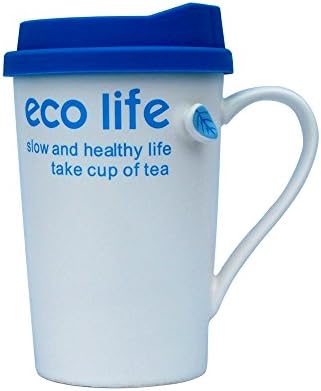 14 OZ Porcelain Mug with Silicone Lid&amp; Handle,Mug with Cover Silicone, SHINEPA 14 OZ Travel Coffee Mug Cup Set Bottle for Tea Milk Coffee (Blue)