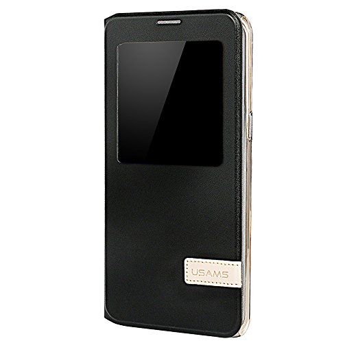 Galaxy S7 Edge Case, USAMS & Kollea Big Window View Premium PU Leather Folio Flip Cover Case W Stand View for Samsung Galaxy S7 Edge - Black