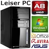 #4315 leiser STROM SPAR Gaming / Multimedia COMPUTER | Quad-Core! AMD A8-Series 3870K 4 x 3000 MHz | 8192MB DDR3 1333 | 750GB S-ATA HDD | AMD Radeon HD 6550 1024 MB DVI/VGA | A55 ASUS Mainboard� | 22x Dual Layer DVD-Brenner | All-In One Card-Reader |�7 USB-Anschl�sse | Windows7 Home Premium 64 (inklusive Windows8 Upgrade Option) | Office 2010 | Avira AntiVirus� 2013