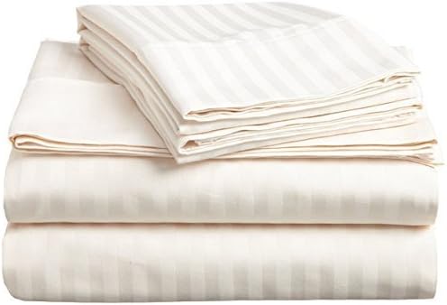 Mattress Homes 400-Thread-Count Egyptian Cotton (15" Extra Depth Pocket) 4-Pieces Sheet Set-(Ivory Striped,Full-XL)