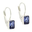 Sterling Silver Tanzanite cz stone emerald cut LeverBack Lever Back Earrings