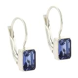 Sterling Silver Tanzanite cz stone emerald cut LeverBack Lever Back Earrings