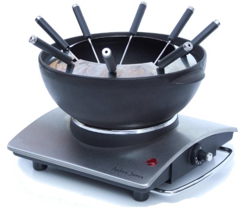 Andrew James Large 1.2 Litre Cast Iron Electric Fondue - Suitable For All Types Of Fondue - 1000 Watts