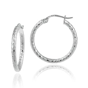 Sterling Silver Tarnish-Free 2x20 Diamond-Cut Clicktop Hoop Earrings