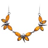 Certified Genuine Honey Amber and Sterling Silver Butterfly Necklace