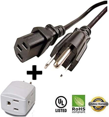 Huetron 12ft Power Cord for Hitachi CP-RS55 LCD Projector + 3 Way Cube Tap