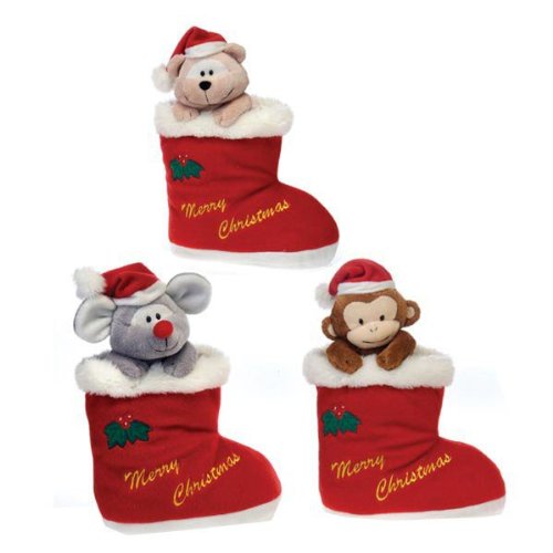 Buy 10.5" 3 Assorted Christmas Animals In Santa Boot Case Pack 18 with
discount price