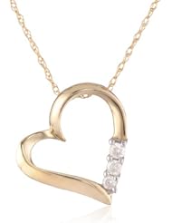 10k Gold and Diamond Three-Stone Heart Pendant Necklace (0.1 cttw, I-J Color, I2-I3 Clarity), 18"