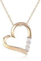 Hot Sale 10k Yellow Gold and Diamond Three-Stone Heart Pendant Necklace (0.1 cttw, I-J Color, I2-I3 Clarity), 18"
