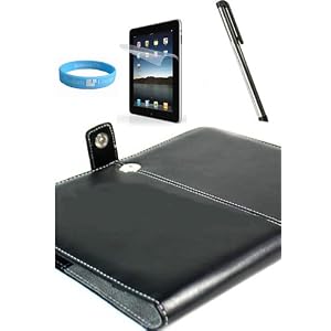 iPad Black Pu Leather Carrying Case + iPad Silver Stylus + iPad Anti-glare Screen Protector + Wisdom*Courage Wristband