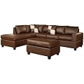 Bobkona Soft-Touch Reversible Bonded Leather Match 3-Piece Sectional Sofa Set, Walnut