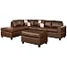 Bobkona Soft-Touch Reversible Bonded Leather Match 3-Piece Sectional Sofa Set, Walnut