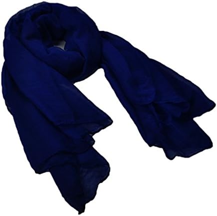 Nyrn Womens Solid Color Long Shawl Scarf,Linen-Cotton Blended Fabric-Navy Blue