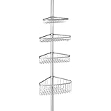 InterDesign York Bathroom Constant Tension Corner Shower Caddy for Shampoo, Conditioner, Soap - Silver