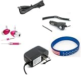 Samsung HighNote M630 Accessory Bundle- Metal Bullet Pink Stereo Headset Earphones + Auto Car Vehicle Charger + Home Wall Travel Charger + USB Data Cable + Free Stars Stripes Wristband