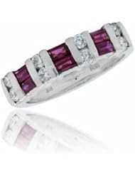 14K White Gold Ruby and Diamond Ring -- LIFETIME WARRANTY/Band