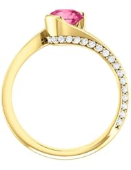 10K Yellow Gold 6.00mm Round Cut Pink Tourmaline and Diamond Ring -- LIFETIME WARRANTY